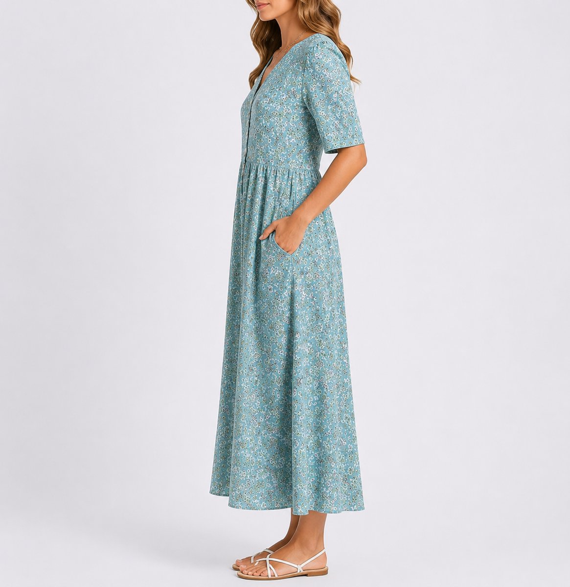 Robe midi à manches courtes et imprimé à motifs pour femmes | Idéale pour mariage ou cérémonie