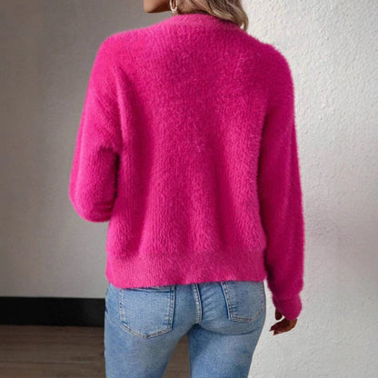 Cardigan Femme À Col V Boutonné À Texture Duveteuse | Ideal for Mi-saison