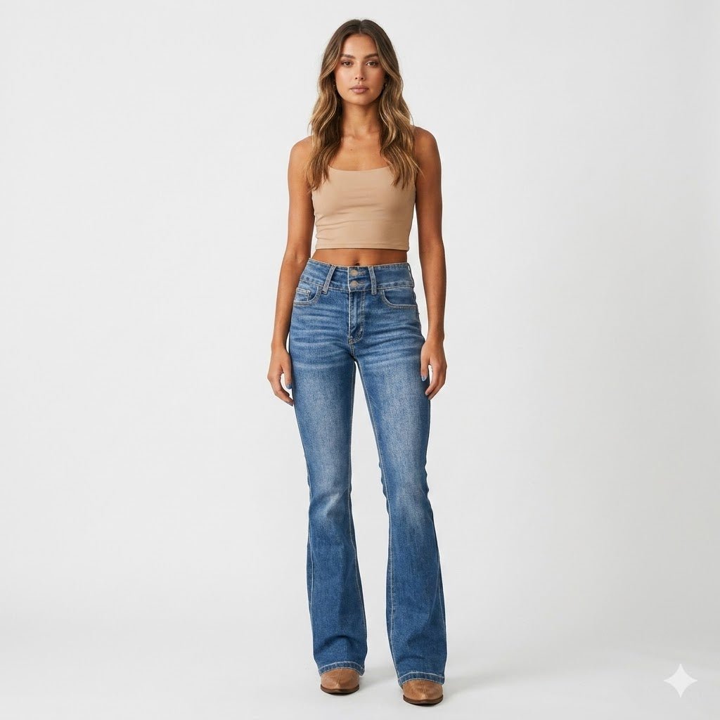 Jean taille haute coupe évasée pour femme | Idéal pour l'automne