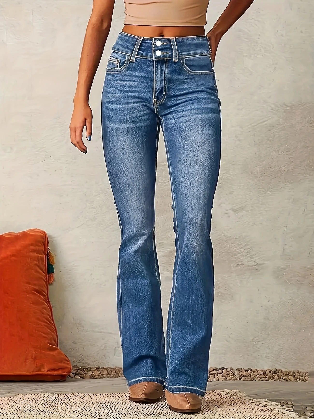 Jean taille haute coupe évasée pour femme | Idéal pour l'automne