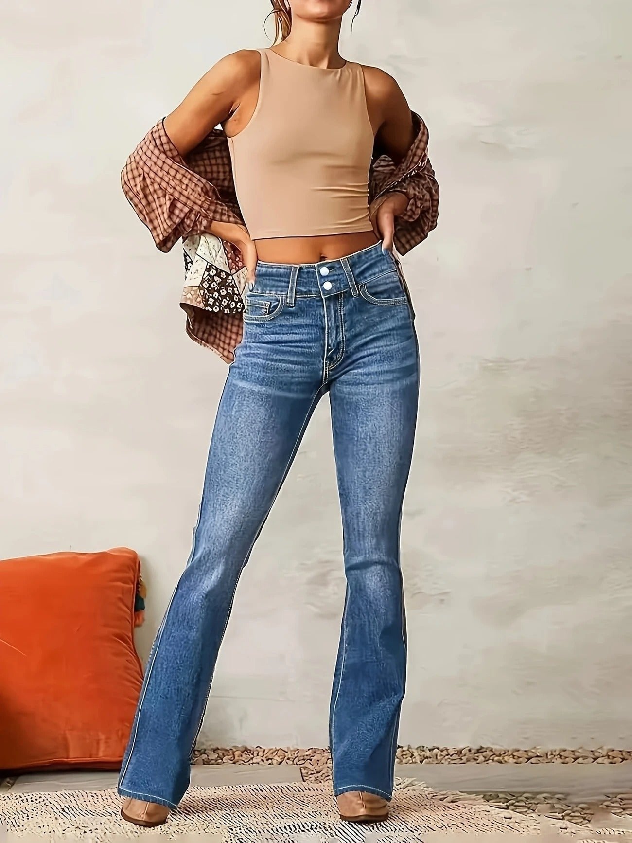 Jean taille haute coupe évasée pour femme | Idéal pour l'automne