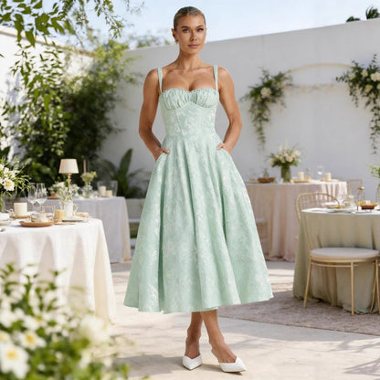 Robe Midi Avec Corsage Style Corset Pour Femme | Idéale Pour Les Mariages Et Les Réceptions