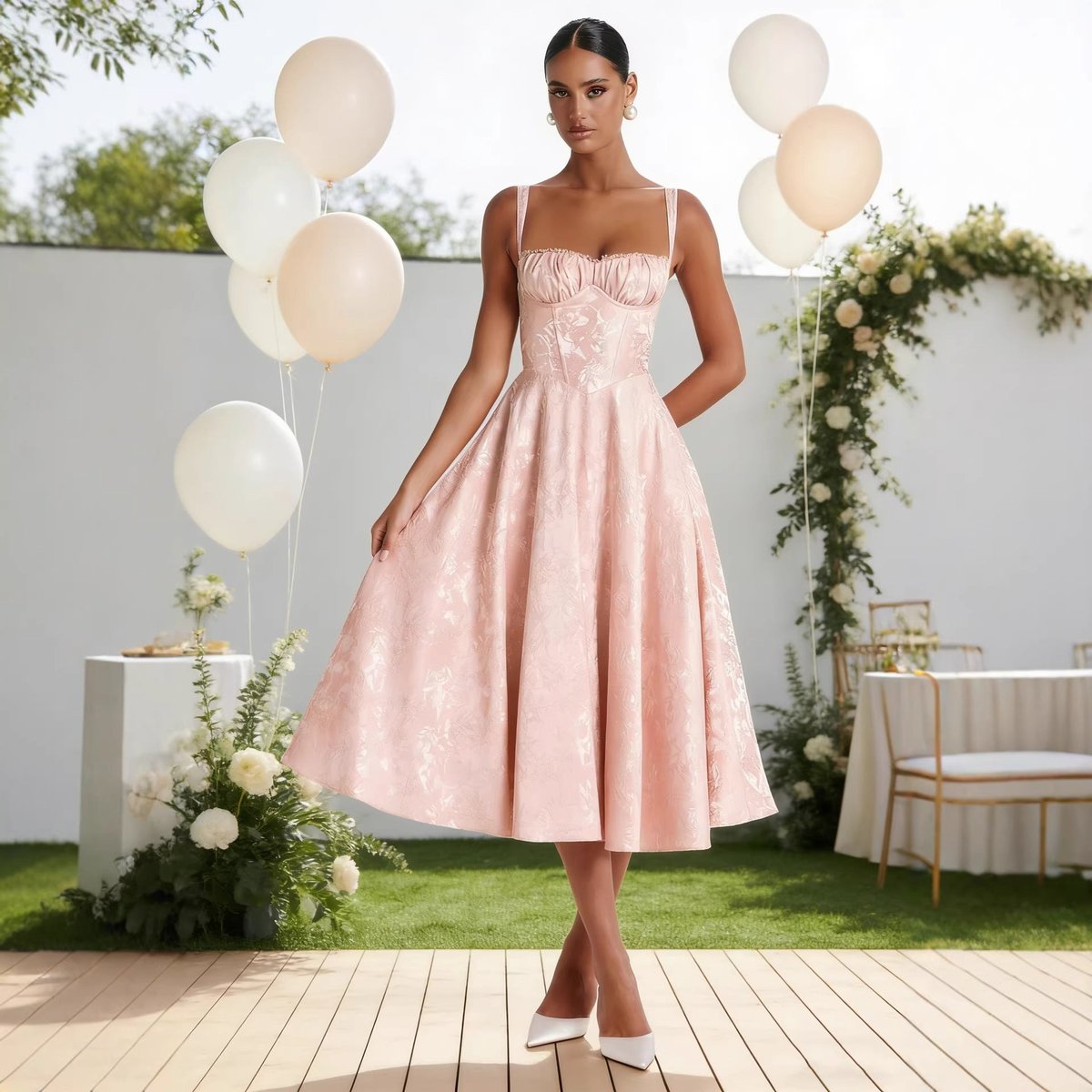 Robe Midi Avec Corsage Style Corset Pour Femme | Idéale Pour Les Mariages Et Les Réceptions