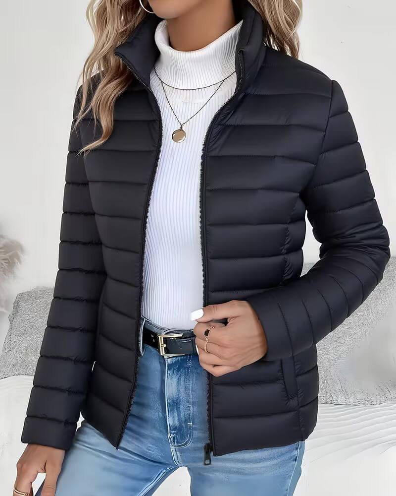 Doudoune Matelassée À Col Montant Avec Fermeture Éclair Pour Femme | Idéale Pour L'automne Et L'hiver