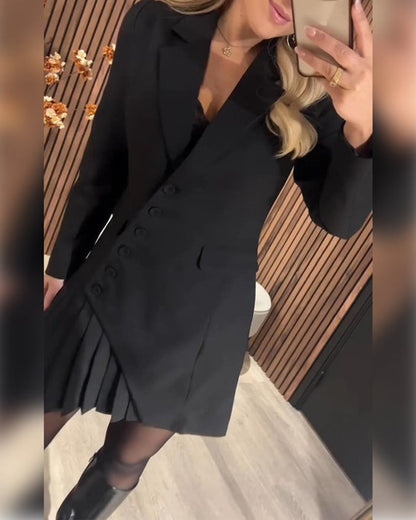 Robe Blazer Femme Avec Jupe Plissée Et Col À Revers Cranté | Idéale Pour Le Bureau Et Les Occasions Formelles