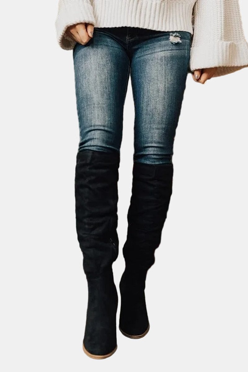 Bottes cuissardes à talon carré pour femmes