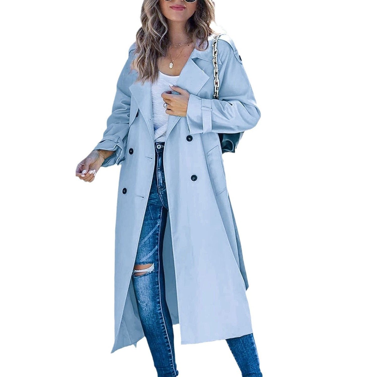 Trench-coat Long À Double Boutonnage Avec Ceinture Pour Femme | Idéal Pour La Mi-saison
