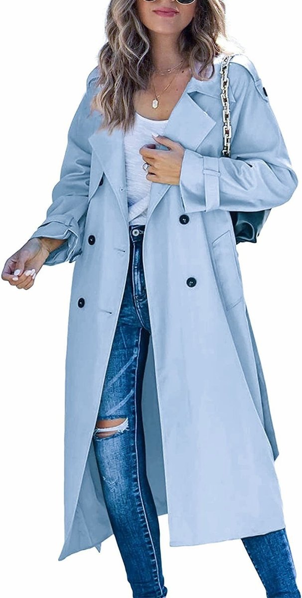 Trench-coat Long À Double Boutonnage Avec Ceinture Pour Femme | Idéal Pour La Mi-saison