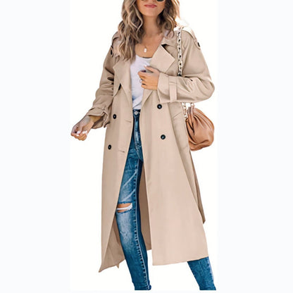 Trench-coat Long À Double Boutonnage Avec Ceinture Pour Femme | Idéal Pour La Mi-saison