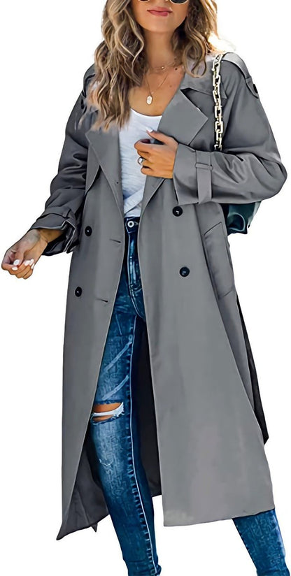 Trench-coat Long À Double Boutonnage Avec Ceinture Pour Femme | Idéal Pour La Mi-saison