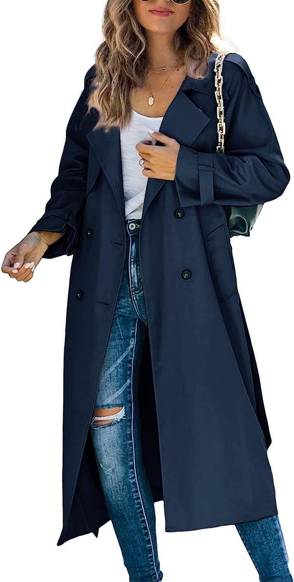 Trench-coat Long À Double Boutonnage Avec Ceinture Pour Femme | Idéal Pour La Mi-saison