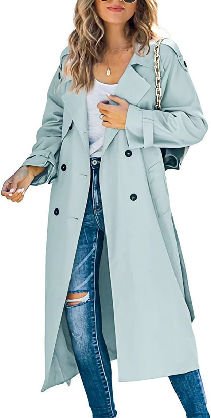 Trench-coat Long À Double Boutonnage Avec Ceinture Pour Femme | Idéal Pour La Mi-saison