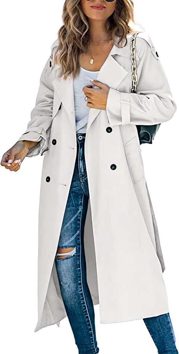 Trench-coat Long À Double Boutonnage Avec Ceinture Pour Femme | Idéal Pour La Mi-saison