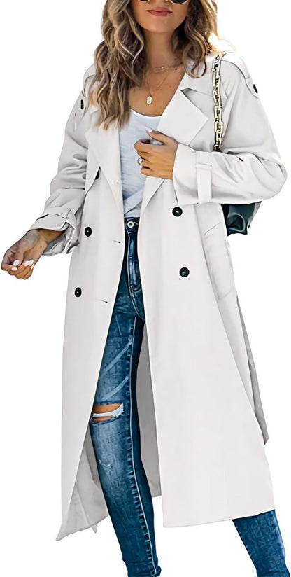 Trench-coat Long À Double Boutonnage Avec Ceinture Pour Femme | Idéal Pour La Mi-saison