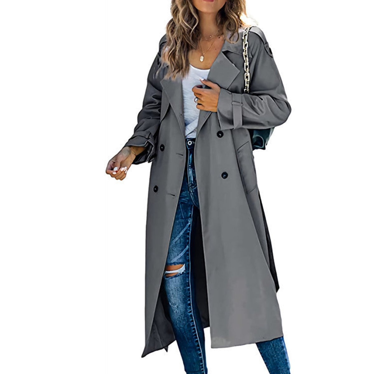 Trench-coat Long À Double Boutonnage Avec Ceinture Pour Femme | Idéal Pour La Mi-saison