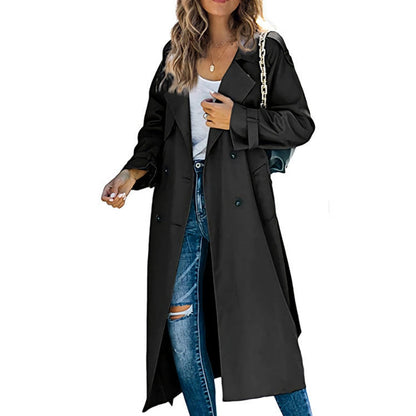 Trench-coat Long À Double Boutonnage Avec Ceinture Pour Femme | Idéal Pour La Mi-saison