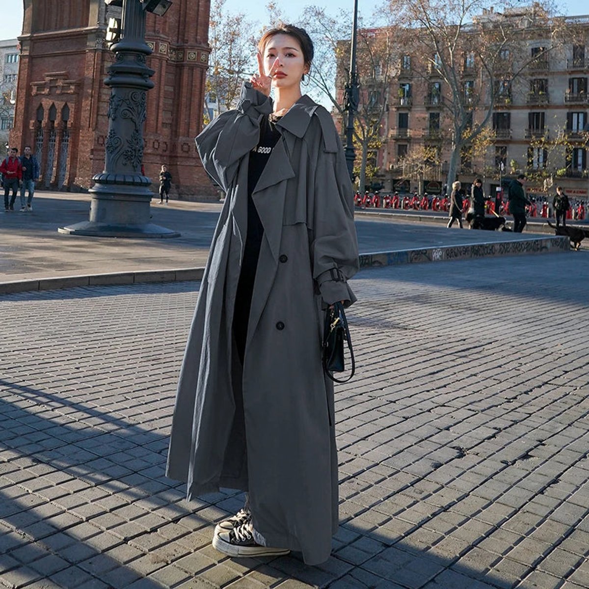 Trench-coat Long À Double Boutonnage Avec Ceinture À Nouer Pour Femme | Idéal Pour La Mi-saison