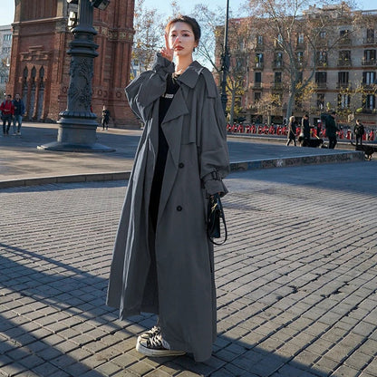 Trench-coat Long À Double Boutonnage Avec Ceinture À Nouer Pour Femme | Idéal Pour La Mi-saison
