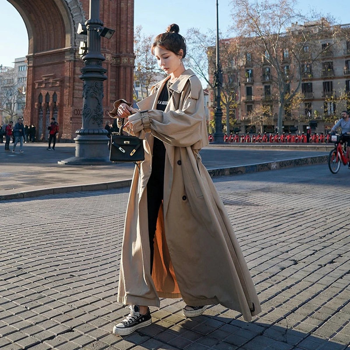 Trench-coat Long À Double Boutonnage Avec Ceinture À Nouer Pour Femme | Idéal Pour La Mi-saison