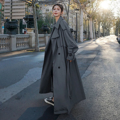 Trench-coat Long À Double Boutonnage Avec Ceinture À Nouer Pour Femme | Idéal Pour La Mi-saison