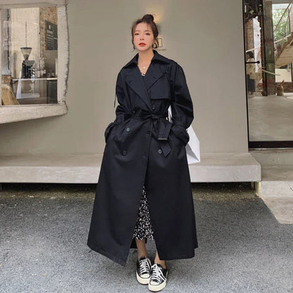 Trench-coat Long À Double Boutonnage Avec Ceinture À Nouer Pour Femme | Idéal Pour La Mi-saison