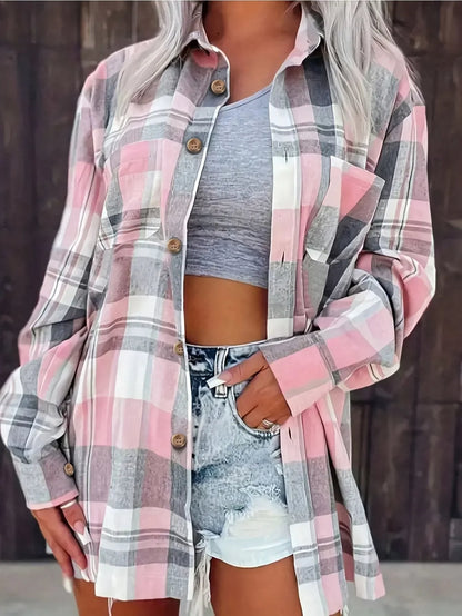 Chemise à carreaux manches longues coupe ample pour femme | Idéale pour l'automne