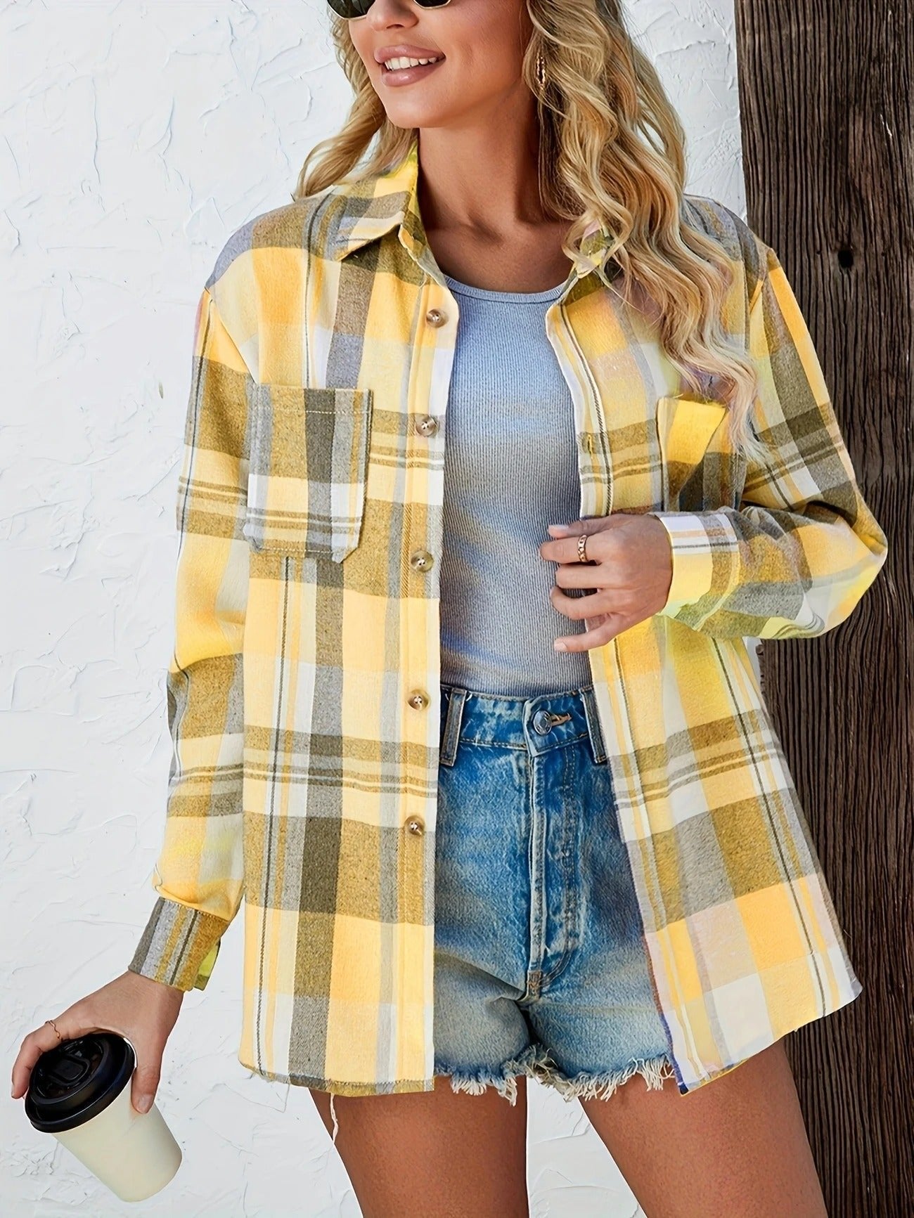 Chemise à carreaux manches longues coupe ample pour femme | Idéale pour l'automne