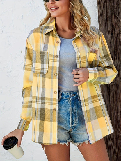 Chemise à carreaux manches longues coupe ample pour femme | Idéale pour l'automne