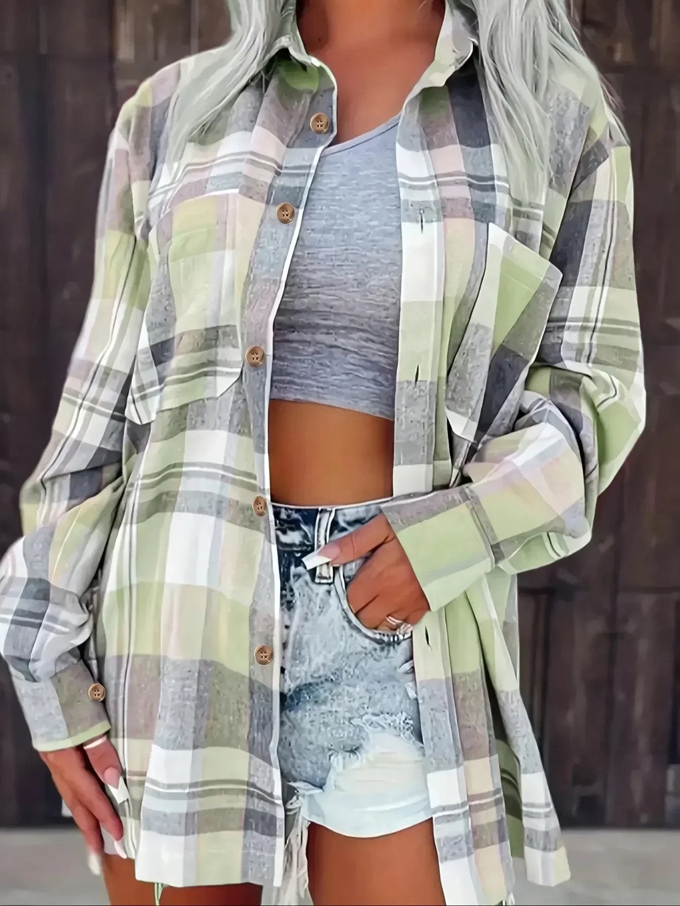 Chemise à carreaux manches longues coupe ample pour femme | Idéale pour l'automne