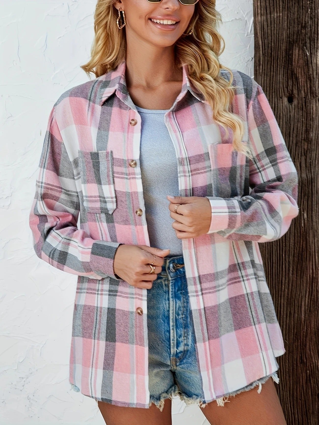 Chemise à carreaux manches longues coupe ample pour femme | Idéale pour l'automne