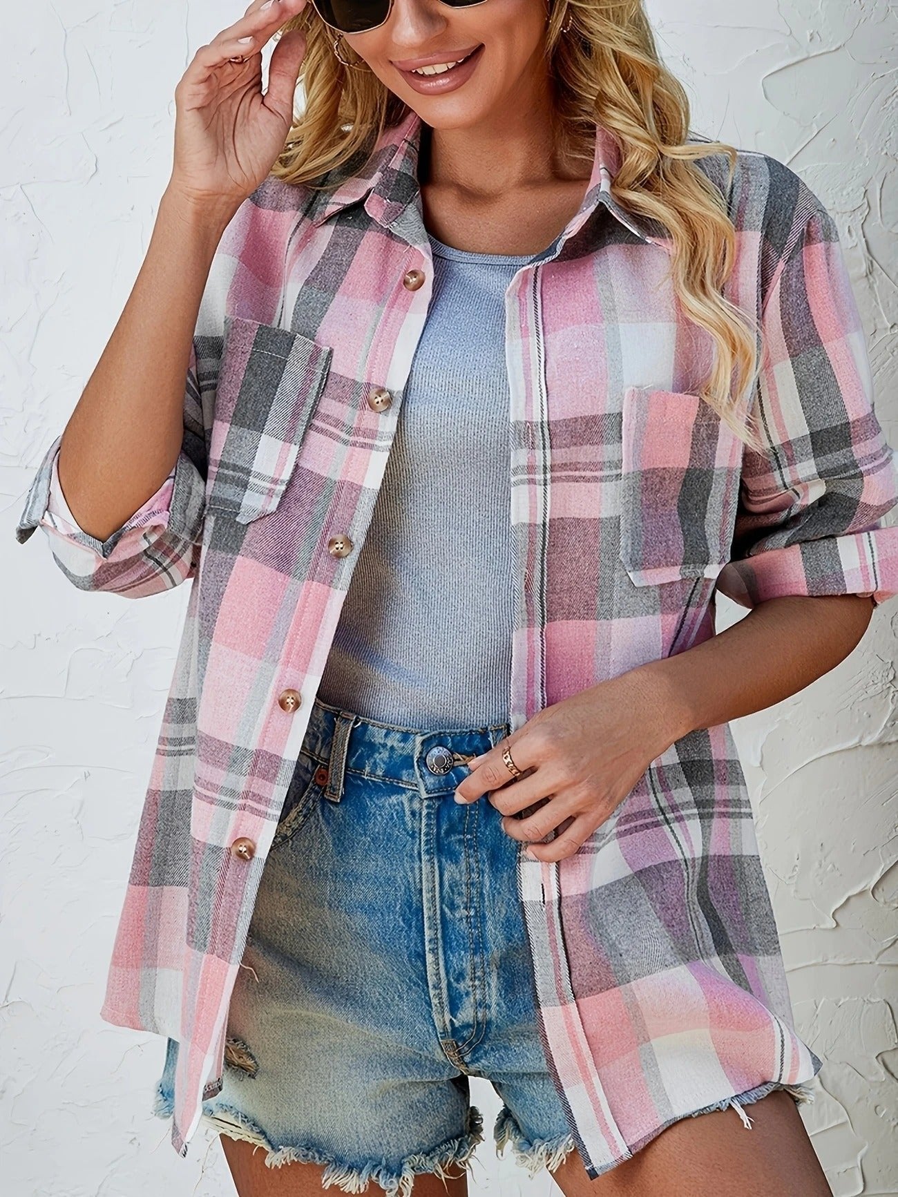 Chemise à carreaux manches longues coupe ample pour femme | Idéale pour l'automne