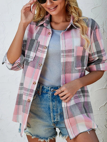 Chemise à carreaux manches longues coupe ample pour femme | Idéale pour l'automne
