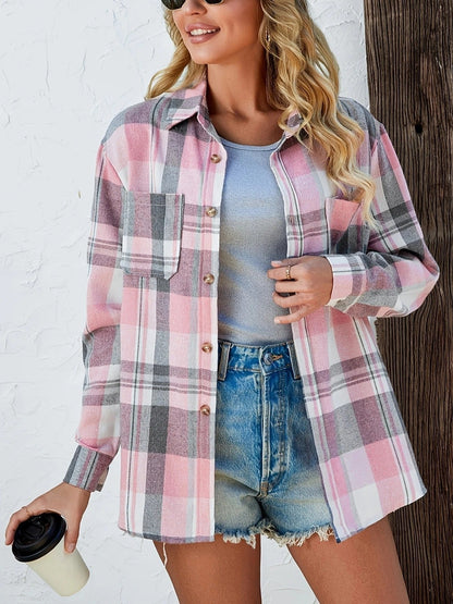 Chemise à carreaux manches longues coupe ample pour femme | Idéale pour l'automne