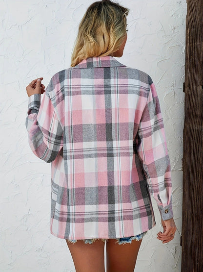 Chemise à carreaux manches longues coupe ample pour femme | Idéale pour l'automne