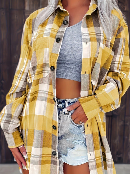 Chemise à carreaux manches longues coupe ample pour femme | Idéale pour l'automne