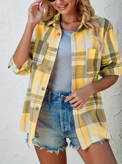 Chemise à carreaux manches longues coupe ample pour femme | Idéale pour l'automne