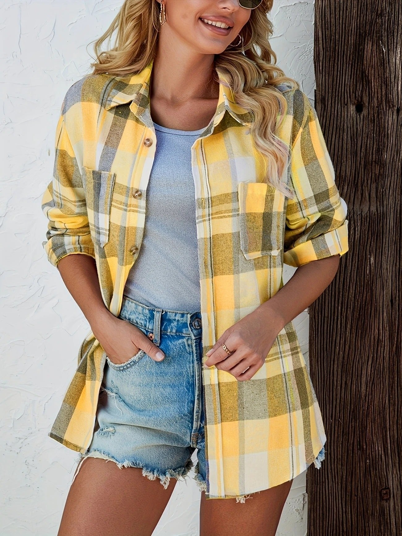 Chemise à carreaux manches longues coupe ample pour femme | Idéale pour l'automne