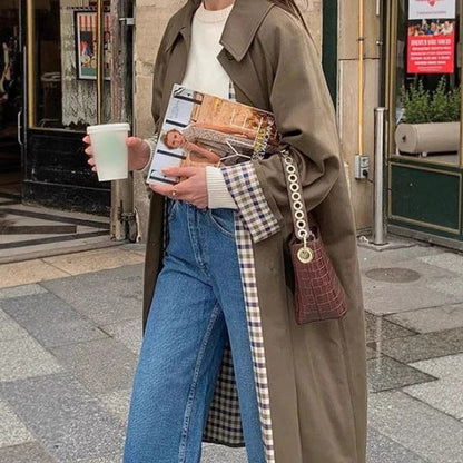 Trench-coat Long À Doublure À Carreaux Pour Femme | Idéal Pour La Mi-saison