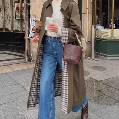 Trench-coat Long À Doublure À Carreaux Pour Femme | Idéal Pour La Mi-saison