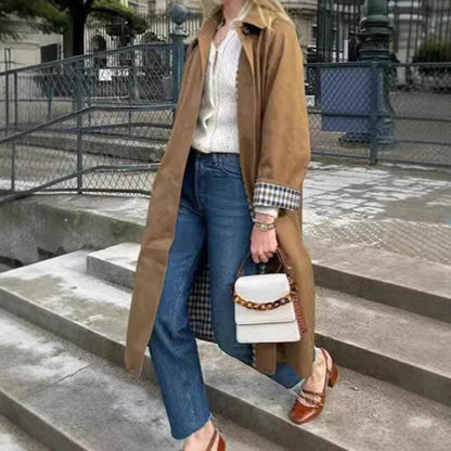 Trench-coat Long À Doublure À Carreaux Pour Femme | Idéal Pour La Mi-saison