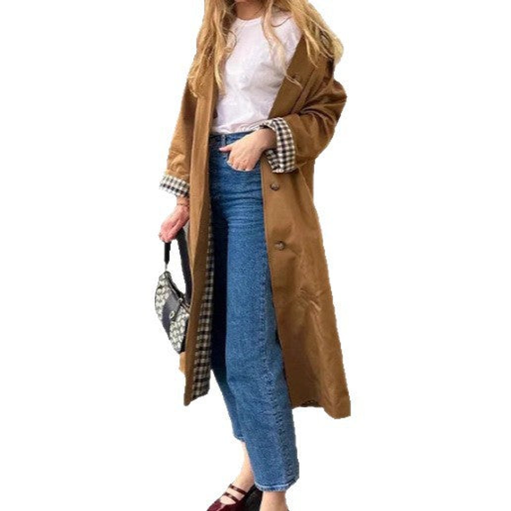 Trench-coat Long À Doublure À Carreaux Pour Femme | Idéal Pour La Mi-saison
