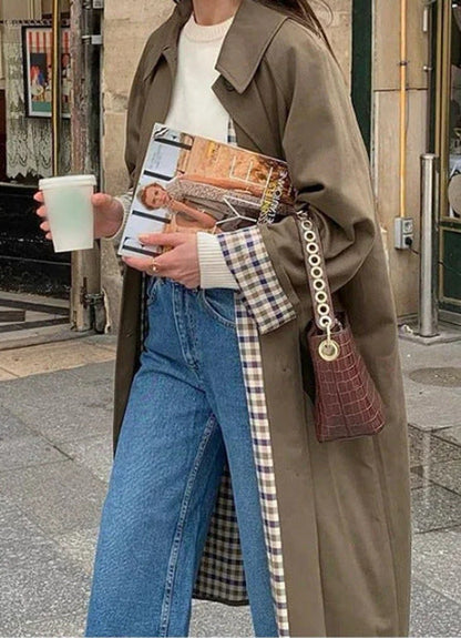 Trench-coat Long À Doublure À Carreaux Pour Femme | Idéal Pour La Mi-saison