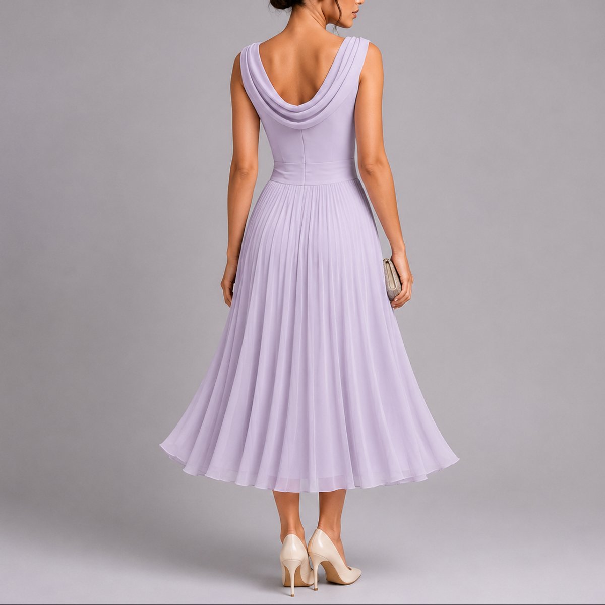 Robe Midi Sans Manches À Col Drapé Pour Femme | Idéale Pour Les Cérémonies Et Les Occasions Formelles