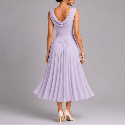 Robe Midi Sans Manches À Col Drapé Pour Femme | Idéale Pour Les Cérémonies Et Les Occasions Formelles