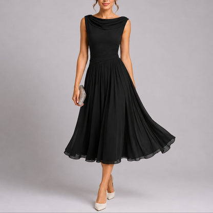 Robe Midi Sans Manches À Col Drapé Pour Femme | Idéale Pour Les Cérémonies Et Les Occasions Formelles