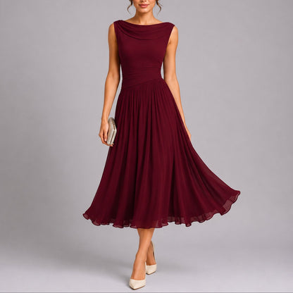 Robe Midi Sans Manches À Col Drapé Pour Femme | Idéale Pour Les Cérémonies Et Les Occasions Formelles