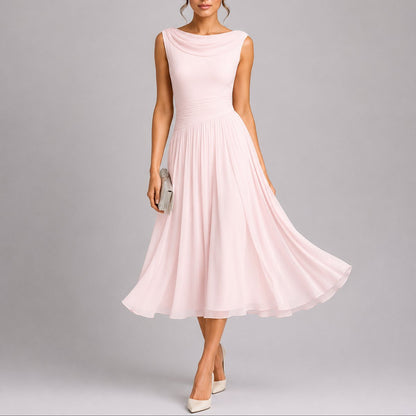 Robe Midi Sans Manches À Col Drapé Pour Femme | Idéale Pour Les Cérémonies Et Les Occasions Formelles