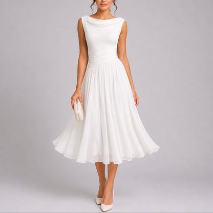 Robe Midi Sans Manches À Col Drapé Pour Femme | Idéale Pour Les Cérémonies Et Les Occasions Formelles
