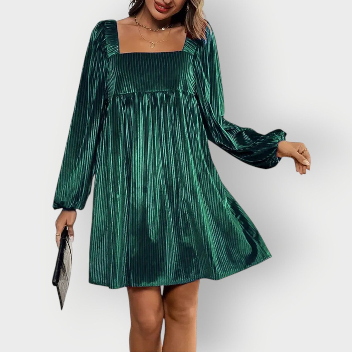 Robe Courte Femme À Col Carré Et Manches Longues | Idéale Pour Soirées Et Réceptions
