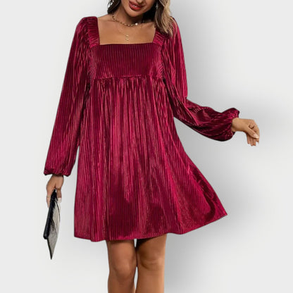 Robe Courte Femme À Col Carré Et Manches Longues | Idéale Pour Soirées Et Réceptions